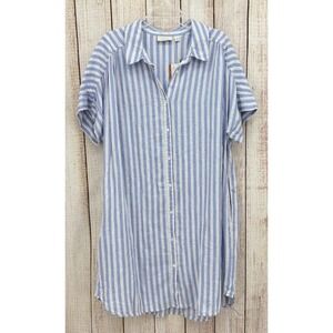 Ecothreads‎ Brunnera Shirt Dress Size XL Striped Button Front Linen Blend NWT